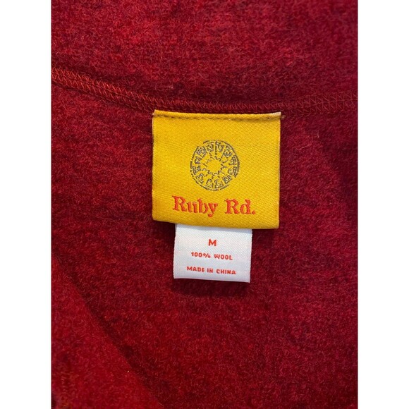 Ruby Rd Womens Jacket 100% Wool Size Medium Fuzzy Red Chinese Style w/ Pockets - Picture 9 of 12